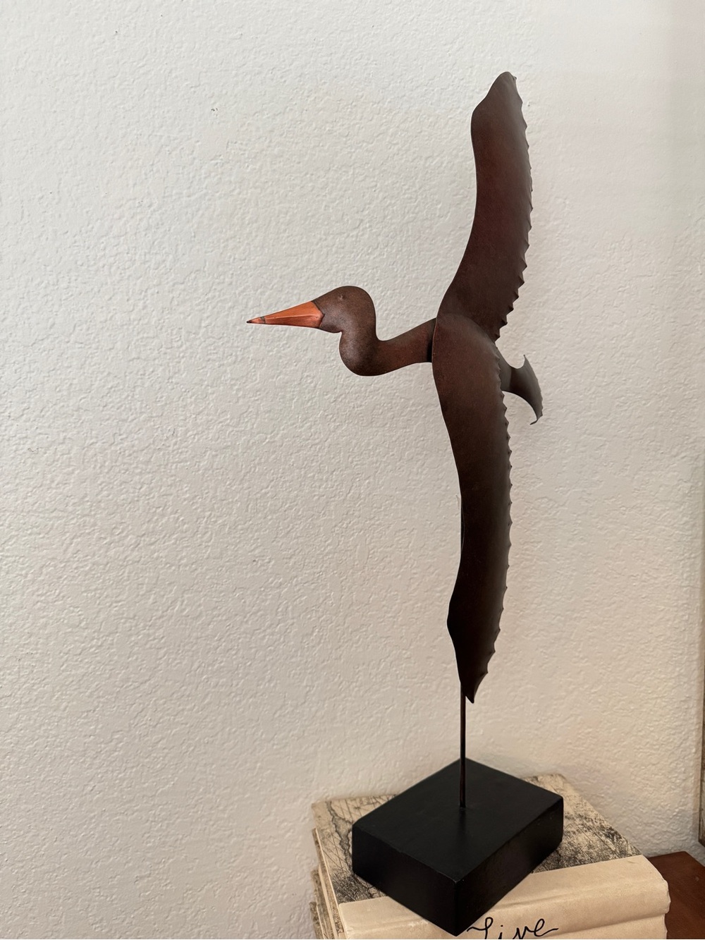 MCM Decorative Brown Metal Flying Bird Sculpture 24.5” Tall